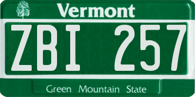 VT license plate ZBI257