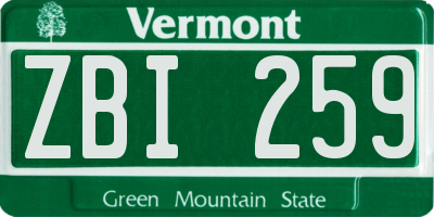 VT license plate ZBI259