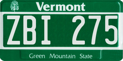 VT license plate ZBI275