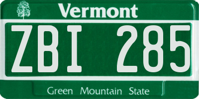VT license plate ZBI285