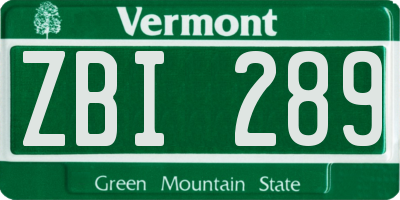 VT license plate ZBI289