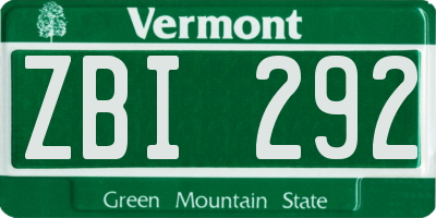 VT license plate ZBI292