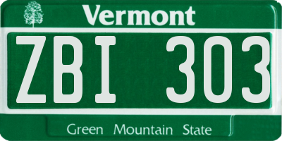 VT license plate ZBI303