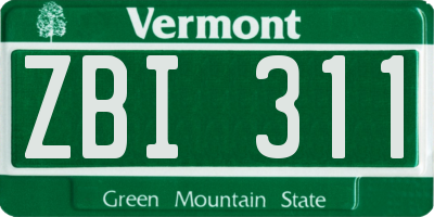 VT license plate ZBI311
