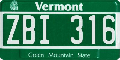 VT license plate ZBI316