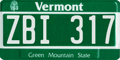 VT license plate ZBI317