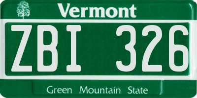 VT license plate ZBI326