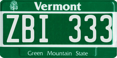 VT license plate ZBI333