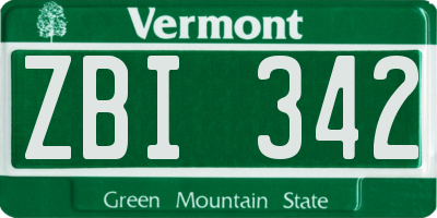 VT license plate ZBI342