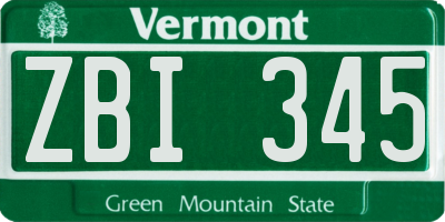 VT license plate ZBI345