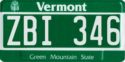 VT license plate ZBI346