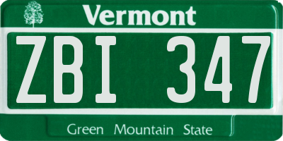 VT license plate ZBI347