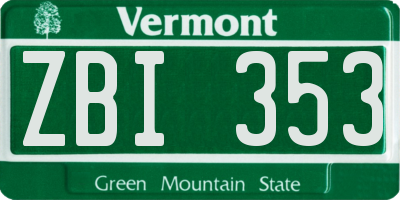VT license plate ZBI353