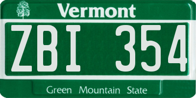 VT license plate ZBI354