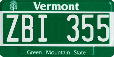 VT license plate ZBI355