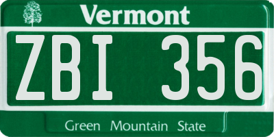 VT license plate ZBI356