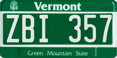 VT license plate ZBI357