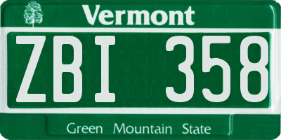 VT license plate ZBI358