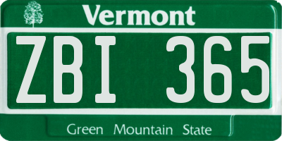 VT license plate ZBI365