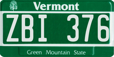 VT license plate ZBI376