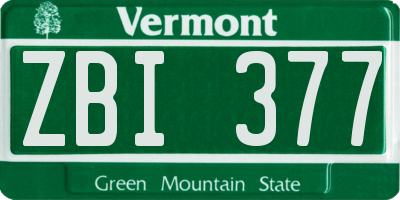 VT license plate ZBI377