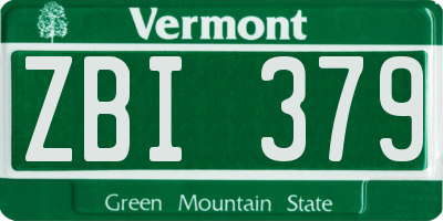 VT license plate ZBI379