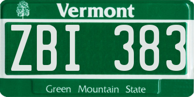 VT license plate ZBI383