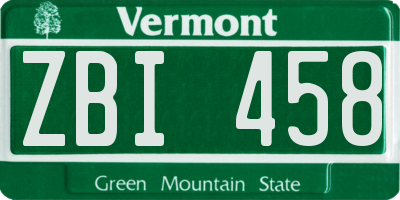 VT license plate ZBI458