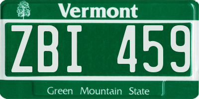 VT license plate ZBI459
