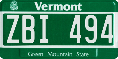 VT license plate ZBI494