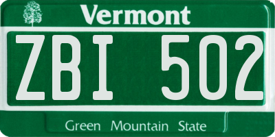 VT license plate ZBI502