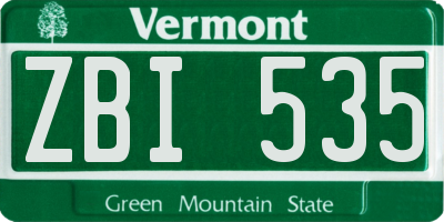 VT license plate ZBI535