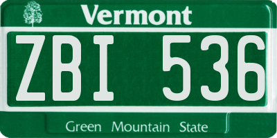 VT license plate ZBI536