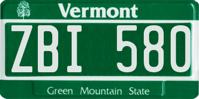 VT license plate ZBI580