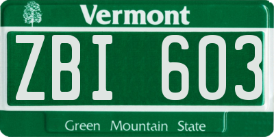 VT license plate ZBI603