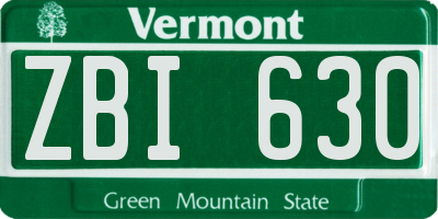 VT license plate ZBI630