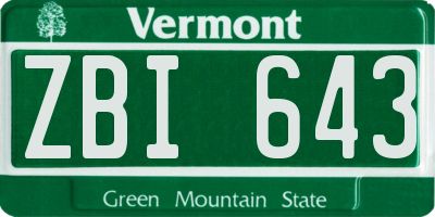 VT license plate ZBI643