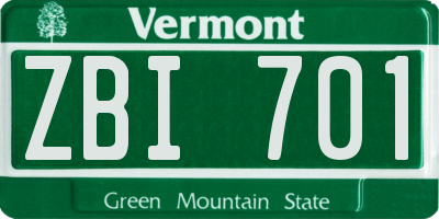 VT license plate ZBI701