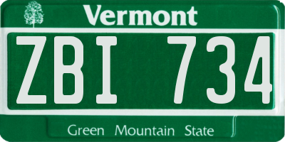 VT license plate ZBI734
