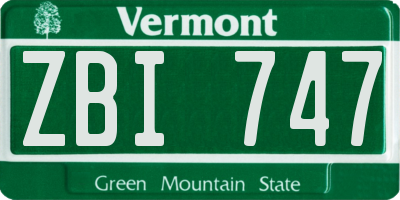 VT license plate ZBI747