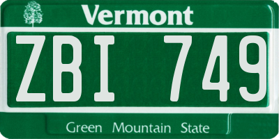 VT license plate ZBI749