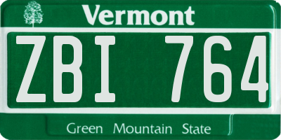 VT license plate ZBI764