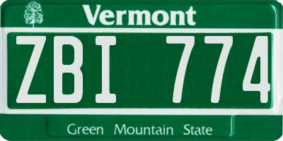 VT license plate ZBI774