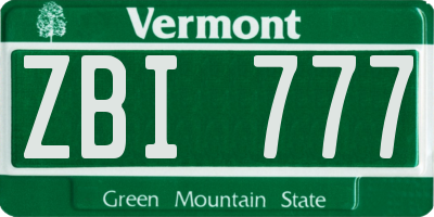 VT license plate ZBI777