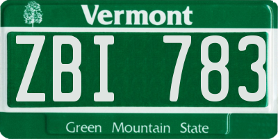 VT license plate ZBI783