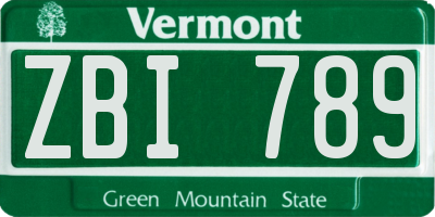 VT license plate ZBI789