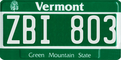 VT license plate ZBI803