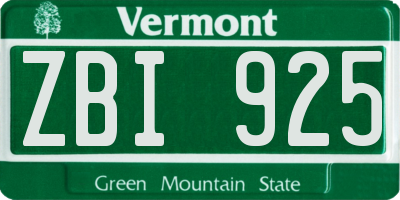 VT license plate ZBI925
