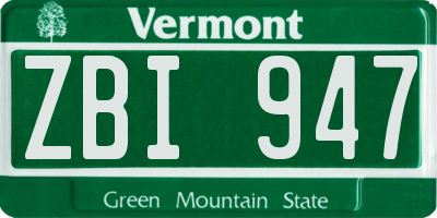 VT license plate ZBI947
