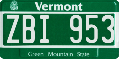 VT license plate ZBI953